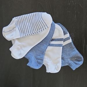 5 pairs of ankle socks, blue and white